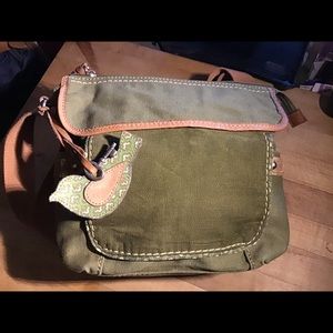 ##SOLD***FOSSIL CANVAS/ CORDUROY GREEN CROSSBODY